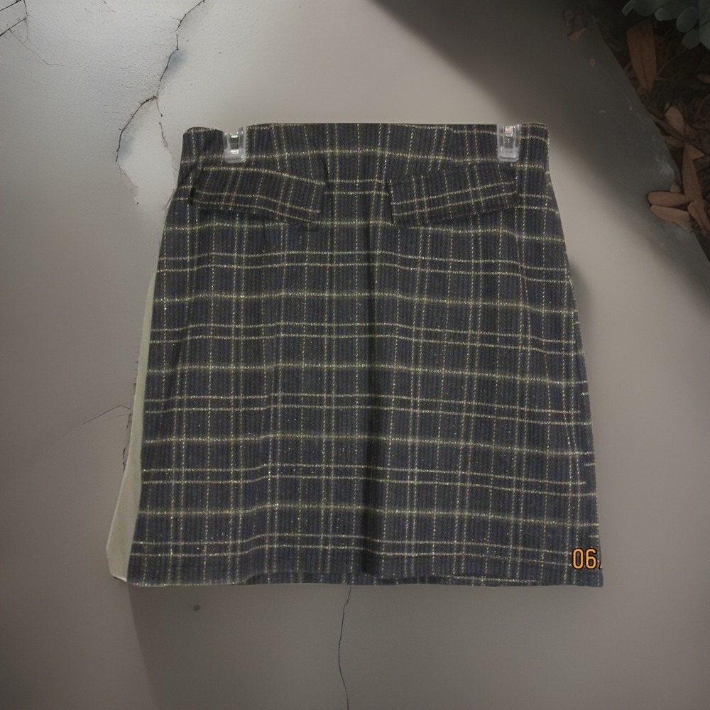 Modcloth Mini Skirt Sz Medium Green Black Gold Plaid Goth Dark Academia Emo